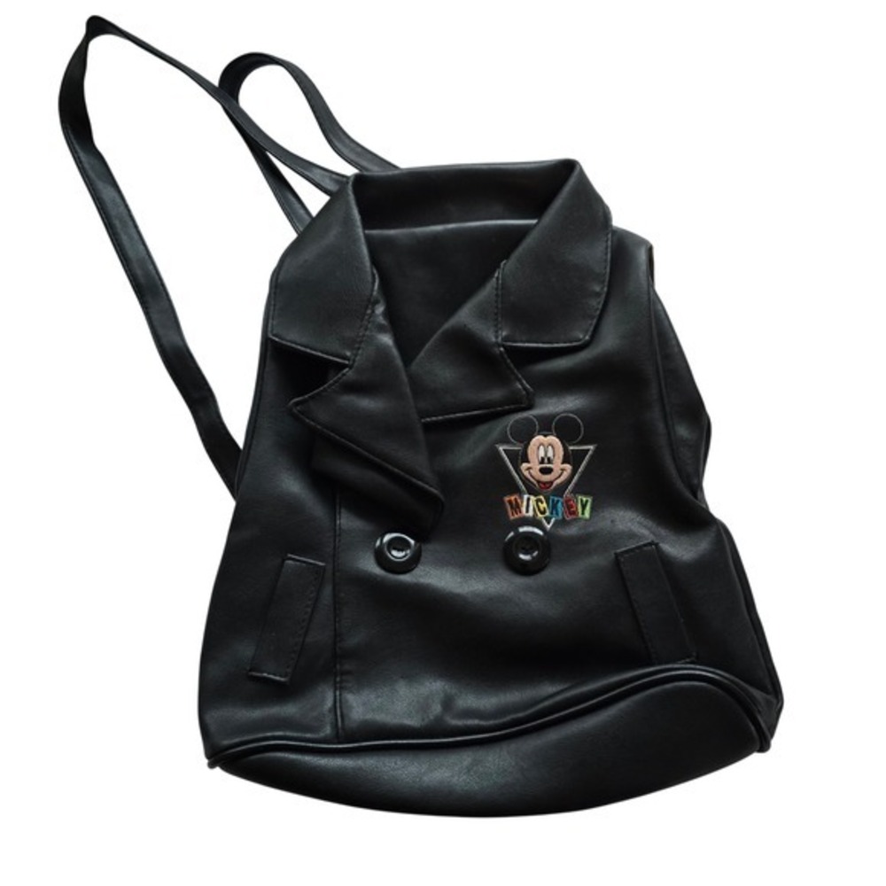 Rare Disney Mickey‎ Mouse Black Faux Leather Blazer Backpack Novelty Bag